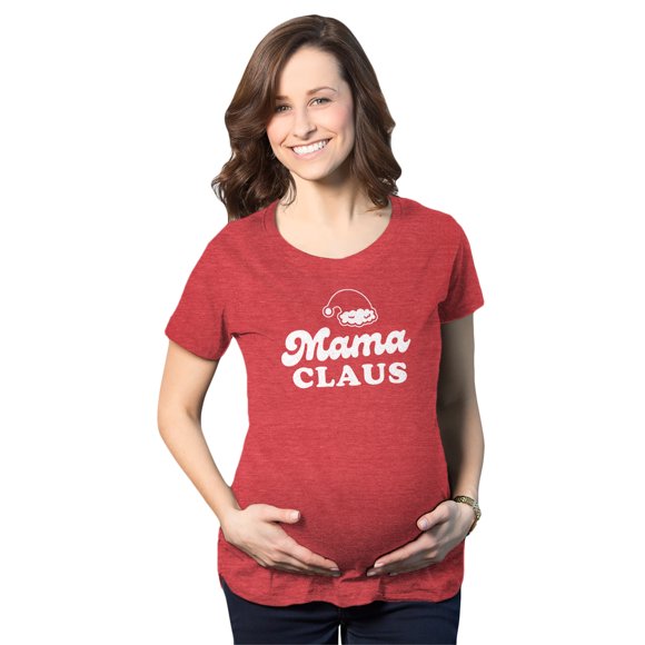 Crazy Dog T Shirts Maternity Mama Claus Family Christmas Photo Group Matching Novelty Tees (Heather Red - Mama) - S