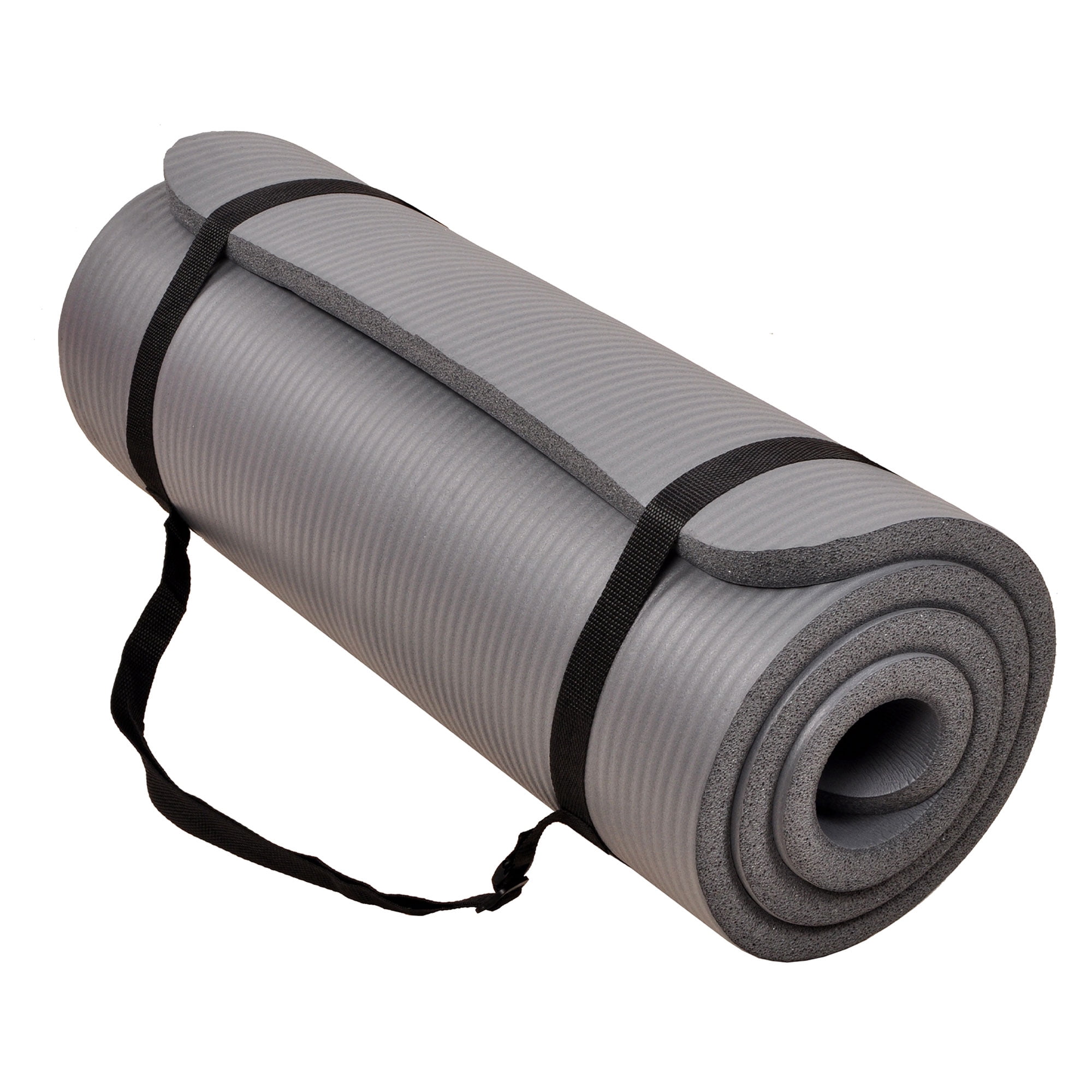 Signature Fitness 1" Extra Thick Exercise Yoga Mat with Carry Strap, Gray