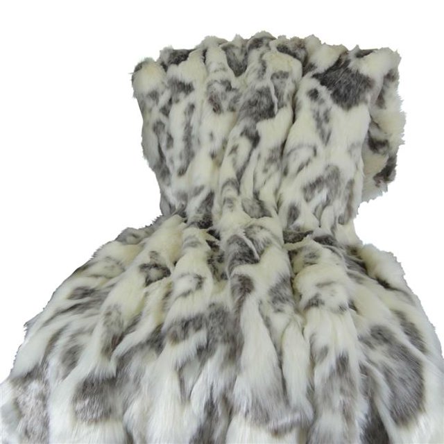 Plutus PB16428-108x90T Ivory Rabbit Faux Fur Handmade Blanket, Ivory & Gray - 108 x 90 in.