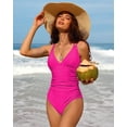 thumbnail image 4 of Charmo Womens V Neck One Piece Swimsuits Ruched Tummy Control Monokini Bathing Suits, 4 of 6