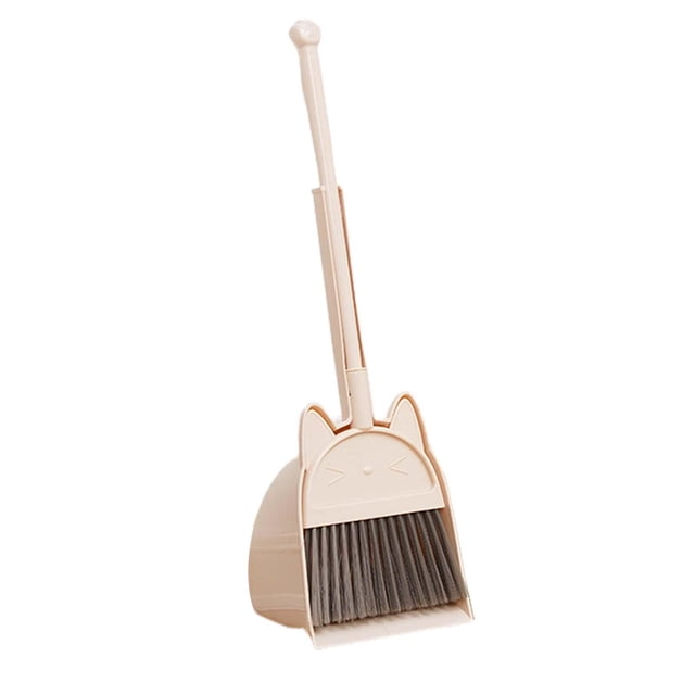 Mini Broom with Dustpan, Children Sweeping House Cleaning Toy Set, Little Housekeeping Helper Set for Girls Age 3-6 Light Yellow