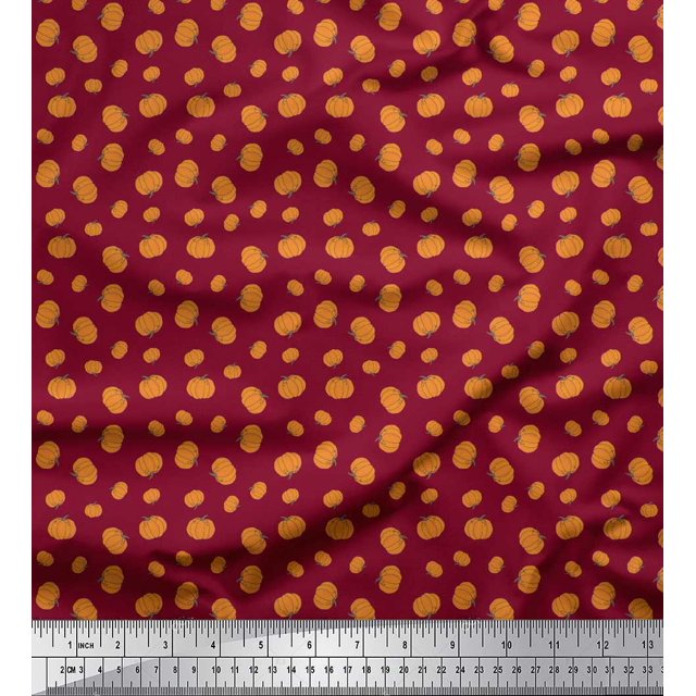 Soimoi Red Poly Georgette Fabric Pumpkin Vegetable Print Sewing Fabric Yard 42 Inch Wide