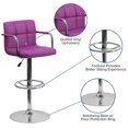 thumbnail image 2 of Contemporary Purple Quilted Vinyl Adjustable Height Barstool with Arms and Chrome Base, 2 of 9