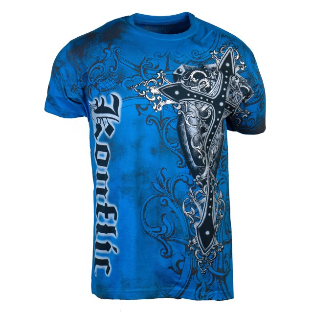 Konflic Men's Giant Cross Graphic MMA Muscle T-shirt - Turquoise - Large