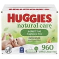 thumbnail image 1 of Huggies Natural Care Sensitive Baby Wipes, Unscented, 960 Count, 1 of 8