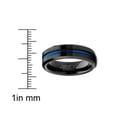 thumbnail image 3 of Men's Tungsten Wedding Band Black Ring Grooved Center Blue 6MM, 3 of 4