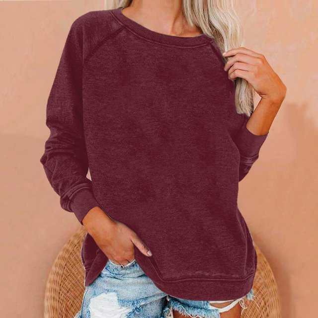 EIMELI Chemise Femme Liquidation Grande Taille Femme Décontractée Manches Longues Unie Ample Col Rond Chemisier Haut Rouge TG