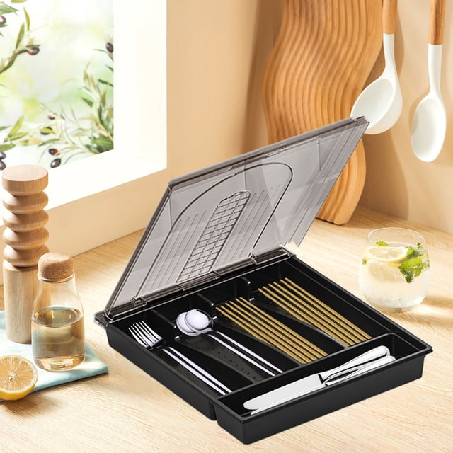 Dvkptbk Polycarbonate Storage Cutlery Organizer Cutlery Organizer with Lid Drawer Tabletop Cutlery Tray Outdoor Cutlery Organizer Organization and Storage