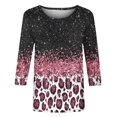thumbnail image 4 of Qertyioot Hauts de Mode pour Femmes, T-shirt Ample Imprimé Mi-Long Manches 3/5 Blouse Col Rond Décontracté, 4 of 4