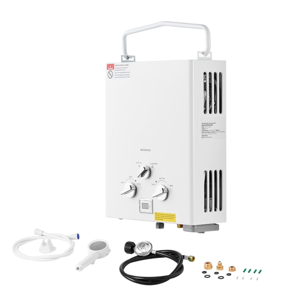 KFFKFF Portable Propane Water Heater, 6L Tankless Outdoor Water Heater, 41000 BTU 1.58 GPM Instant Hot Water, with Accessory Set + Regulator for RV Camping Trips Cabins Barns
