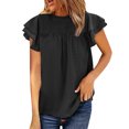 thumbnail image 1 of B91xZ Women's T-shirt d'Été Col Rond Manches Courtes Ajusté, Noir S, 1 of 4