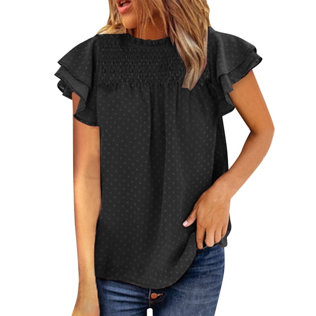 B91xZ Women's T-shirt d'Été Col Rond Manches Courtes Ajusté, Noir S