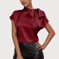 thumbnail image 2 of Pisexur Hauts pour Femmes Blouses pour Femmes Mode Décontractée Chic Été Couleur Unie Col Rond Manches Courtes Chemises Haut Blouse, Hauts pour Femmes Tendance Vin, m, 2 of 8