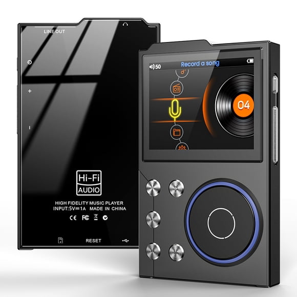 MUSICOZY Lecteur MP3 80 Go avec Bluetooth 5.3, Lecteur de Musique Numérique Portable DSD FLAC HD Hi-Fi Sans Perte avec Enregistrement Radio FM, Lecteur de Musique MP3 à Écran HD 2,4 Po, Lecture de Musique 10h, Prise en Charge 128 Go
