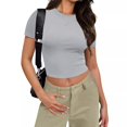 thumbnail image 2 of Yuyuzo Hauts de Sortie pour Femmes Manches Courtes Haut Court Col Rond T-Shirts Basiques Ajustés Extensibles, 2 of 7