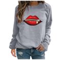thumbnail image 2 of 2023 Chandail de Mode pour Femmes Rabais de 50 % Liquidation Mode pour Dames Fermeture Éclair Lèvres Imprimé Graphique Manche Col Rond Chandail, 2 of 8