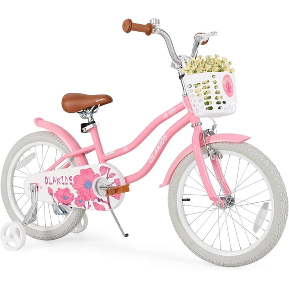 OLAKIDS Kids Bike, 12 14 16 18 Inch Toddlers Bike with Removable Training Wheels Basket, Safety Bell, Adjustable Seat Handlebar, Children's Bicycle for Girls Boys 3-8