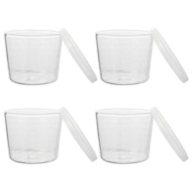 EIGTHTAIL 4pcs Small Glass Bowls with Lids Clear Pudding Cups Dish Containers for Salad Fruits Sauces Cereal Dessert Snacks Refrigerator Freezer Storage 200ml