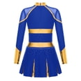 thumbnail image 4 of RUNQHUI Filles Enfants Paillettes Manches Longues Robe de Danse Ballet Uniforme d'Équipe Compétition Encouragement Danse Bleu 8, 4 of 7