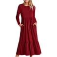 thumbnail image 1 of Yuyuzo Robes d'Automne pour Femmes à Manches Longues, Col Ras du Cou, Froncées, à Volants, Fluides, Confortables, Basiques, Robe Maxi, Couleur Unie, 1 of 4