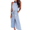 thumbnail image 1 of XZNGL Pantalon d'Été pour Femme Mode Pantalon d'Été Décontracté pour Femme à Rayures Imprimées Sans Manches Col Rond à Lacets Pantalon Droit Combinaison Pantalon d'Été pour Femme Pantalon Décontracté pour Femme, 1 of 7