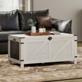 thumbnail image 1 of WAMPAT Table Basse, Salon, Dessus Relevable avec Rangement, Petit Meuble d'Accent, Armoire en Treillis, Serrure Rustique, Blanc Antique, 1 of 7