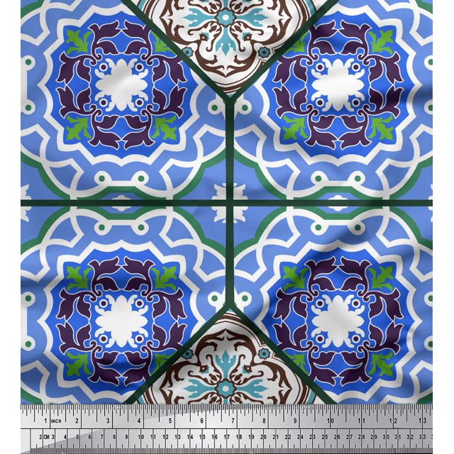 Soimoi Velvet Fabric Tiles Moroccan Print Sewing Fabric Yard 58 Inch Wide