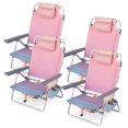 thumbnail image 1 of Costway Lot de 4 Chaises de Plage Pliantes Type Sac à Dos, Chaises Inclinables d'Extérieur à 5 Positions avec Oreiller, Rose, 1 of 10