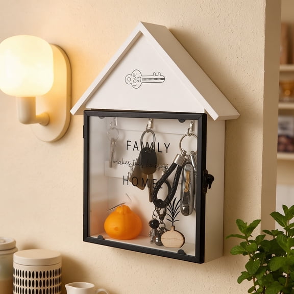 Boîte de Rangement Murale pour Clés, Porte-Clés en Forme de Maison avec Crochets pour Entrée, Couloir et Bureau