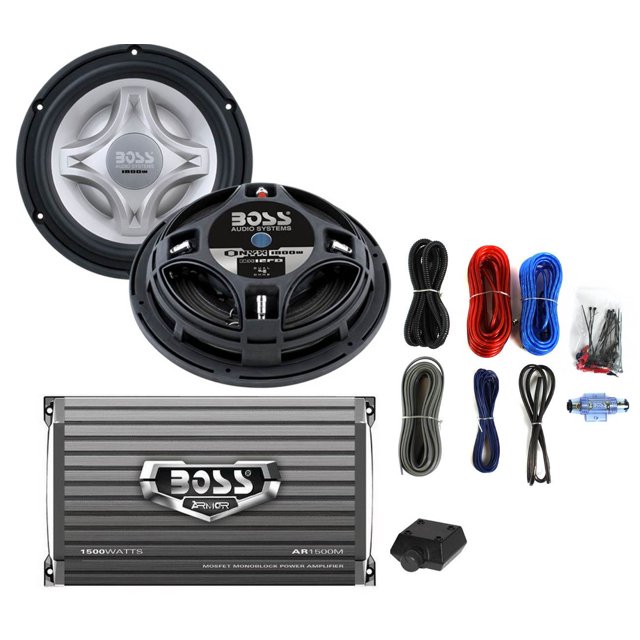 2) BOSS NX10FD 10" 2800W Shallow/Flat Subwoofers Subs+Mono Amplifier+8Ga Amp Kit