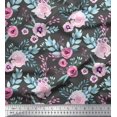 thumbnail image 1 of Soimoi Tissu en Voile de Coton Gris Anémone & Fleurs Roses Tissu Floral Imprimé au Mètre 42 Pouces de Large, 1 of 3