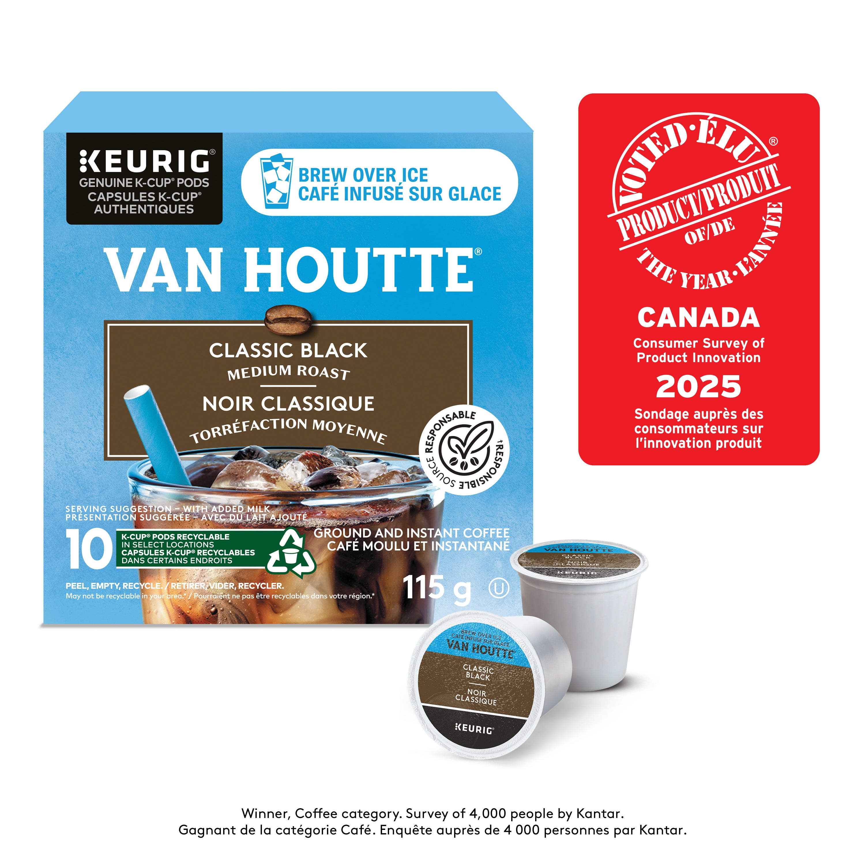 Van Houtte Brew Over Ice Classic Black, Medium Roast, K-Cup Coffee Pods, 10 Count