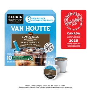Van Houtte Brew Over Ice Classic Black, Medium Roast, K-Cup Coffee Pods, 10 Count