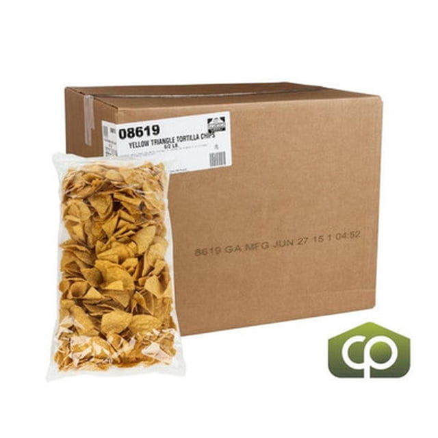 Mission Foods Tortilla de Croustilles Maïs Jaune 2 lb (6/caisse) Sac en Plastique Scellé de 2 lb pour Croustilles de Maïs Jaune Triangulaires avec Forme Triangulaire à Quatre Coupes de Style Restaurant et texture Cuite Puis Frite; Sac Montré Empilé dans une Caisse Principale Ondulée avec une Petite Portion dans un Panier à Croustilles Peu Profond pour Illustrer la Taille des Croustilles et la Couleur Dorée, Prêt à Manger et Certifié Casher, Utilisé Souvent pour des Paniers à Croustilles Ou des Plateaux de Nachos