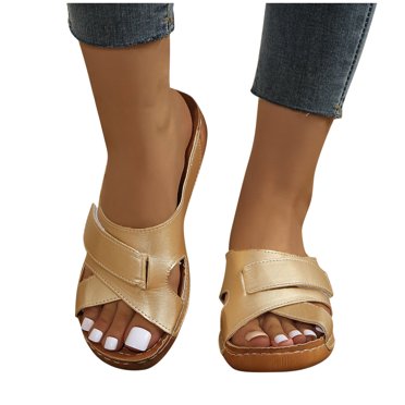 Pisexur Sandales pour Femmes 2025 Soutien de Voûte Plantaire Sandales Compensées à Plateforme à Brides Croisées Brume pour Femmes Sandales à Bout Ouvert Espadrilles à Talons Sandales pour l'Été Décontracté Chaussures à Enfiler