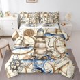 thumbnail image 1 of Lighthouse 7 Piece Comforter Set Full Bed in a Bag,Vintage Ocean World Map Boat Anchor Bedding Sets Nautical Rope Knot Retro Steering Wheel Compass Sheet Set with Comforter, 1 of 5