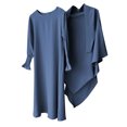 thumbnail image 4 of LUOGENLI Dress Girls Round Neck Ruffled Solid Color Dress with Pattern Flounce Maxi Dress for Girls Pack Navy 11-12Years, 4 of 4
