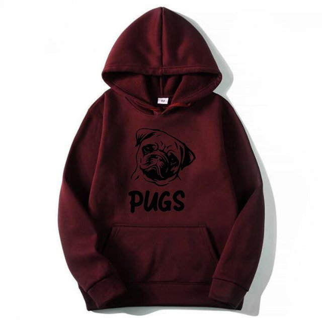 Chandail Imprimé Hip hop pug pour Hommes et Femmes (WineRed, m)