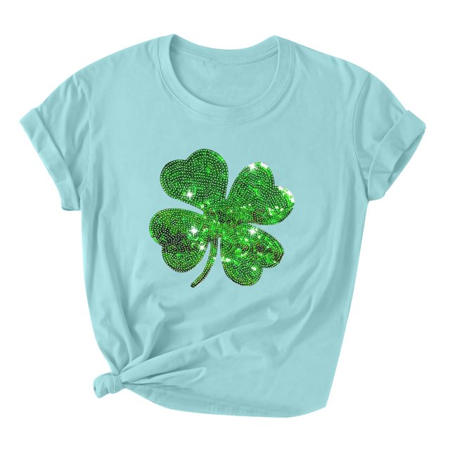 Besolor T-Shirts de la Saint-Patrick pour Femmes, Col Rond, Manches Courtes, T-Shirts Basiques, T-Shirts Graphiques Shamrock, Hauts de Festival