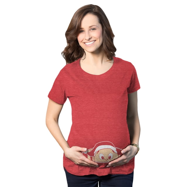 T-shirt de Maternité de Noël Bébé Espiègle Elf Drôle Annonce Grossesse Ventre (Rouge) - TTG