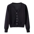 thumbnail image 1 of Timegard Cardigan for Women Lightweight Fall Cropped Solid Color Open Front Button Sweater Knit Coat, 1 of 9