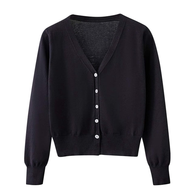 Timegard Cardigan for Women Lightweight Fall Cropped Solid Color Open Front Button Sweater Knit Coat