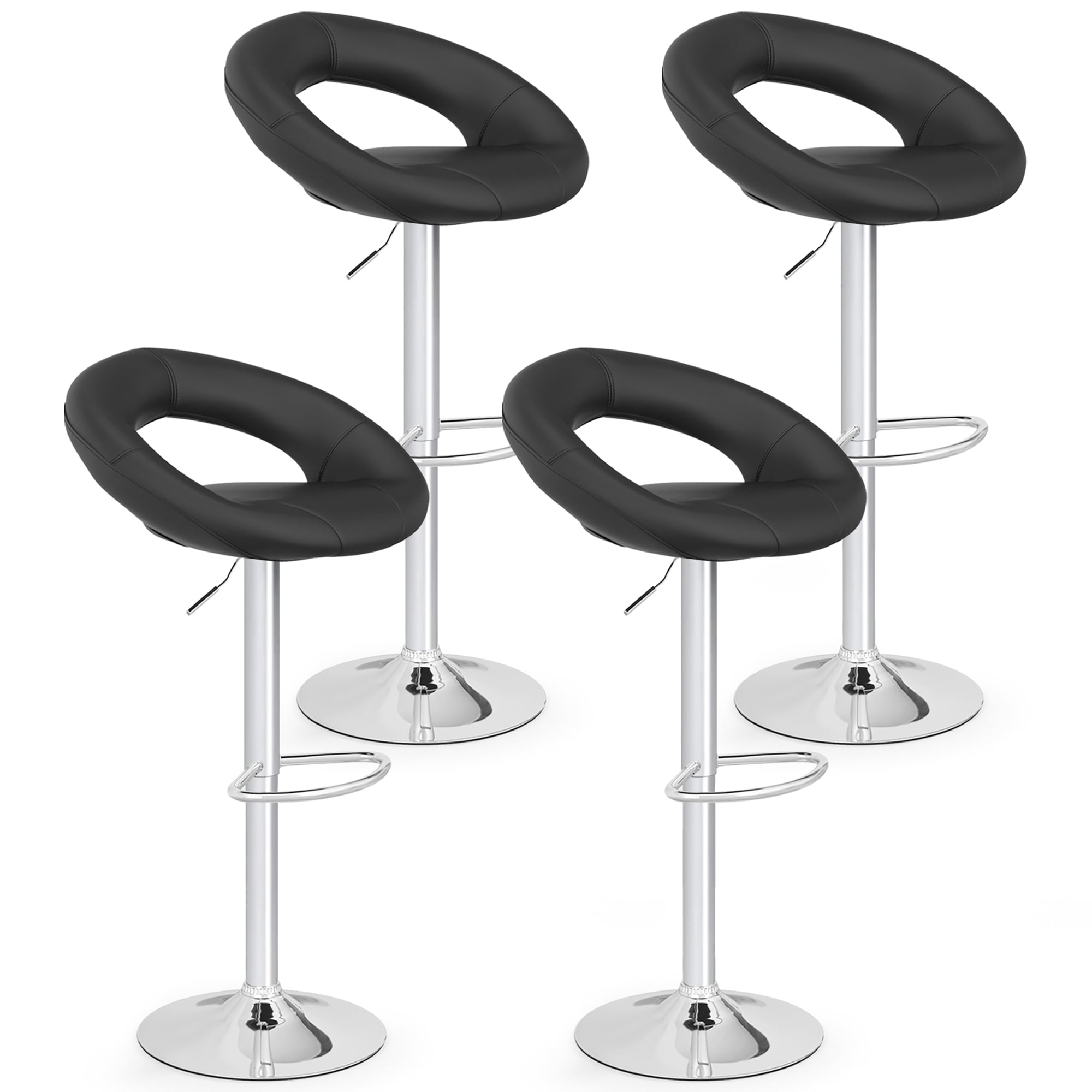 Gymax Set of 4 Adjustable Bar Stools Swivel Pub Chairs Barstools PU Leather Black