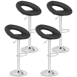 Gymax Set of 4 Adjustable Bar Stools Swivel Pub Chairs Barstools PU Leather Black