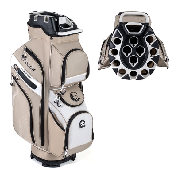 Gymax Sac pour Voiturette de Golf, Sac de Golf à Couvercle Moulé avec Verrou, avec Séparateurs Pleine Longueur à 14 Voies, 11 Poches