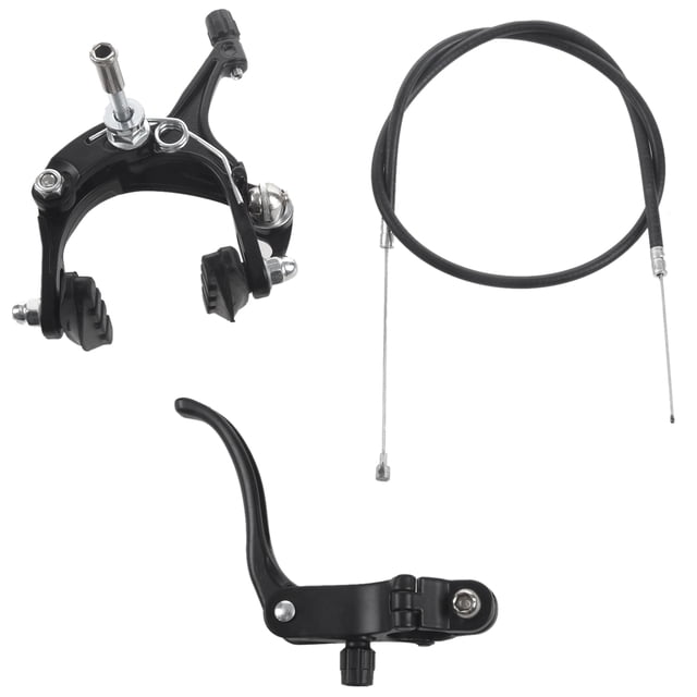 Front Fixie Road Bike Cruiser Brake Set, including a black aluminum alloy caliper brake, a brake handle with a 22mm diameter, and a brake cable with a 21-inch tube length and 29-inch core length. Designed for most fixie and road bikes.