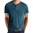 thumbnail image 1 of Innerwin Blouse Crew Neck Mens Summer Tops Work Henley Collar Regular Fit T Shirts Blue L, 1 of 3