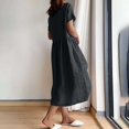 thumbnail image 3 of Birdeem Robe d'Été pour Femme, Mode, Couleur Unie, Col Rond, Manches Courtes, Coton et Lin, 3 of 9