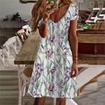 thumbnail image 1 of SMihono Robe d'Été pour Femmes Grande Taille Mode Décontractée Col en V Imprimé Ample Élastique Manches Courtes Jupe, 1 of 5