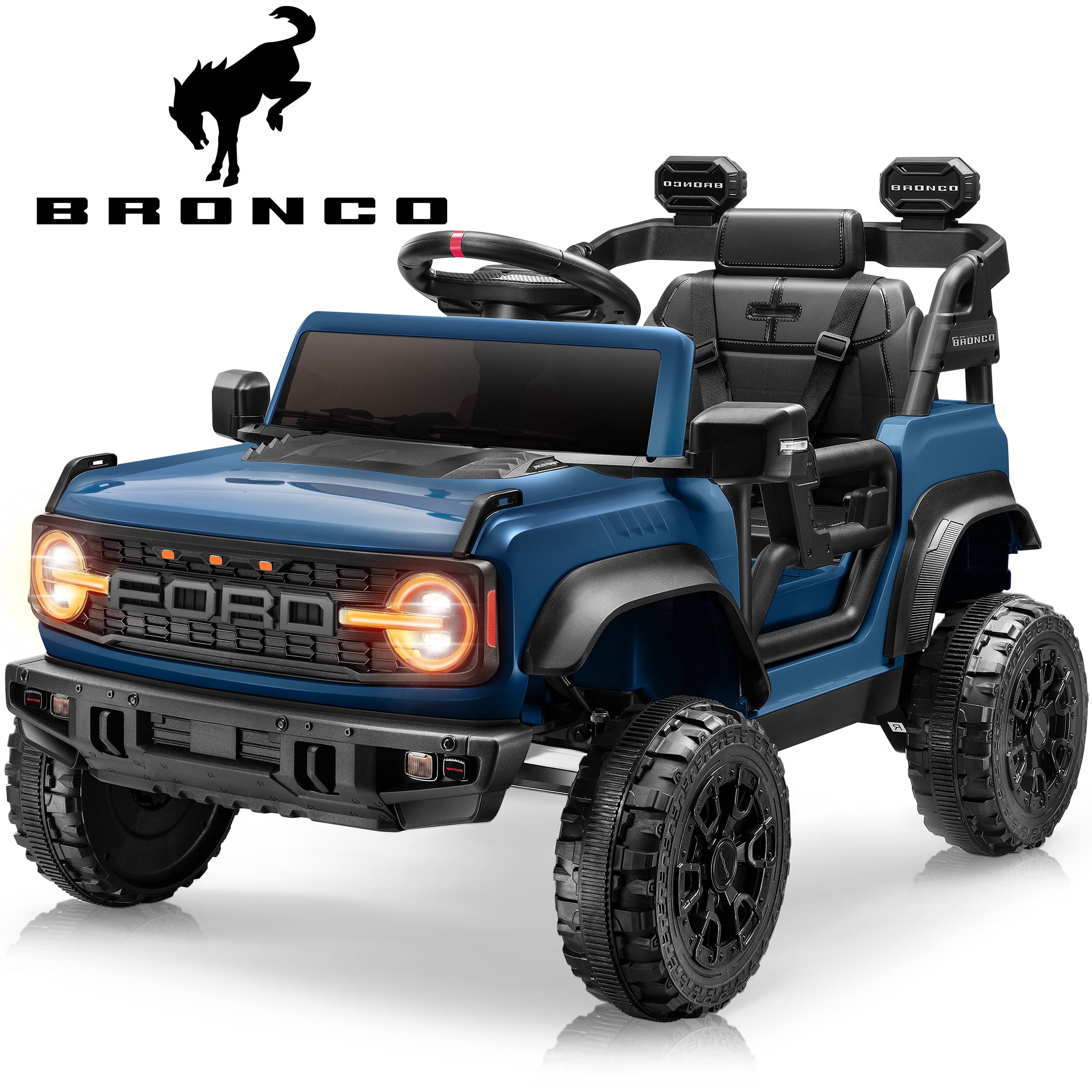 iYofe Ford Bronco Raptor Electric Ride on Toy Car for Toddler Kids, 12V Battery Powered Ride on Cars w/Remote Control, Bluetooth & Lights, Blue
